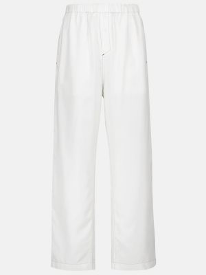 Pantaloni cu picior drept cu talie înaltă de mătase Wardrobe.nyc alb