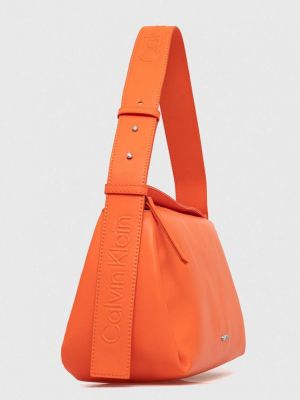Shopperka skórzana ze skóry ekologicznej Calvin Klein pomarańczowa