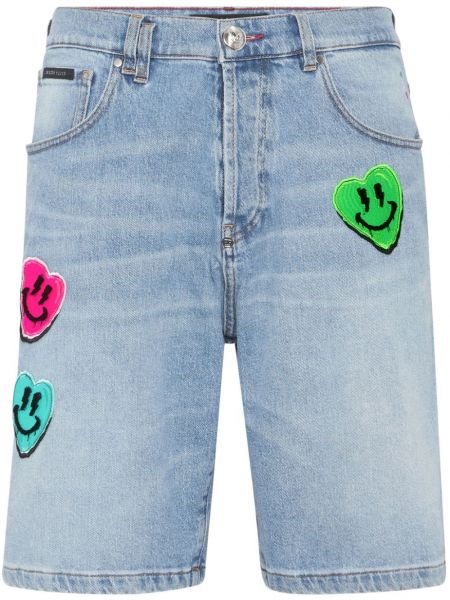 Hjerte mønster applikation denimshorts Philipp Plein blå