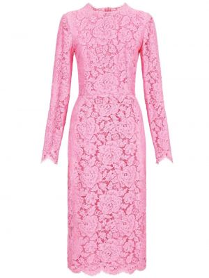 Миди рокля на цветя с дантела Dolce & Gabbana розово