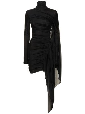 Midi haljina od jersey od tila s draperijom Mugler crna