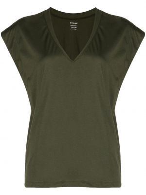 Bavlnené tričko s výstrihom do v Frame zelená