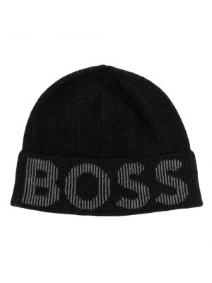 Raštuotas megztas kepurė Boss juoda