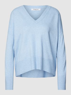Dzianinowy sweter z dekoltem w serek Moss Copenhagen błękitny