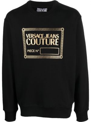 Felpa girocollo con stampa con scollo tondo Versace Jeans Couture nero