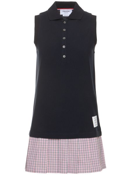 Kockované bavlnené mini šaty s potlačou Thom Browne