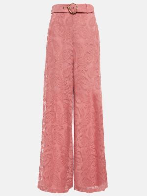 Pantaloni cu croială lejeră din dantelă Zimmermann roz