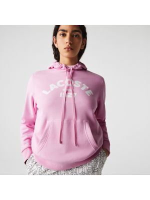 Bluza z kapturem polarowa z nadrukiem relaxed fit Lacoste różowa