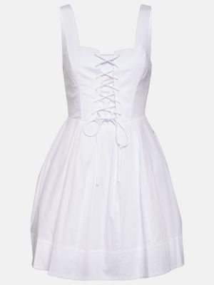 Βαμβακερή φόρεμα με κορδόνια με δαντέλα Staud λευκό