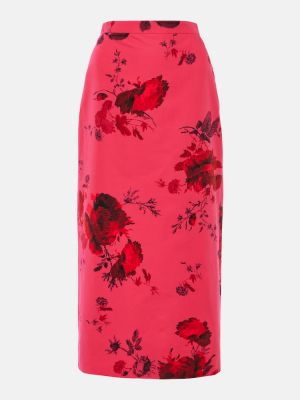 Pamučna midi suknja s cvjetnim printom Erdem ružičasta