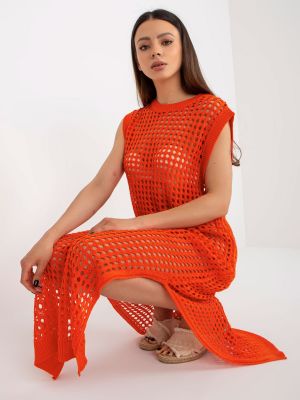 Dzianinowa sukienka długa bez rękawów Fashionhunters pomarańczowa