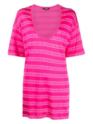 T-shirt con stampa Balmain rosa