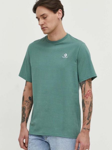 Памучна тениска с дълъг ръкав Converse зелено