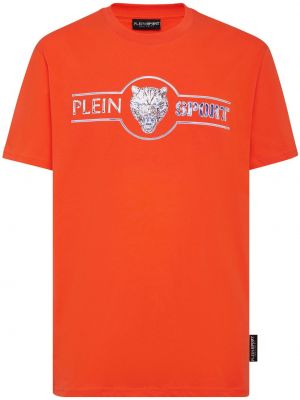 Памучна спортна тениска с принт Plein Sport оранжево