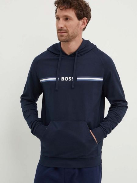 Pamučna hoodie s kapuljačom Boss plava