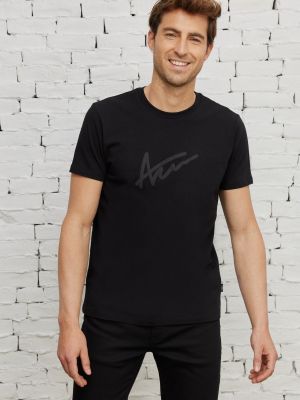 Βαμβακερή μπλούζα με στενή εφαρμογή σε στενή γραμμή Ac&co / Altınyıldız Classics μαύρο