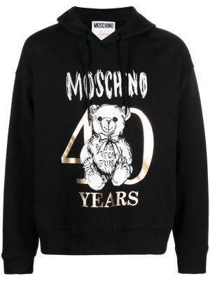 Pamučna hoodie s kapuljačom s printom Moschino crna