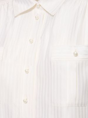 Camicia di seta con tasche in tessuto jacquard Alessandra Rich bianco