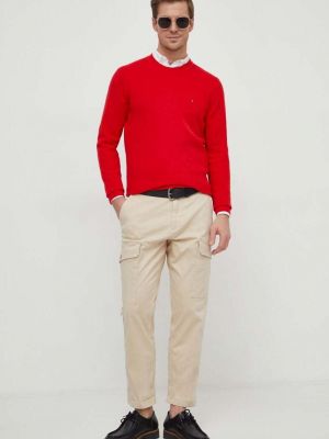 Dzianinowy sweter bawełniany Tommy Hilfiger czerwony