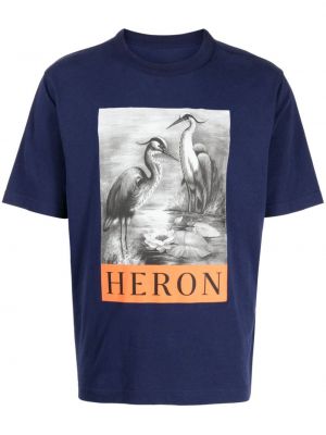 Памучна тениска с принт Heron Preston синьо