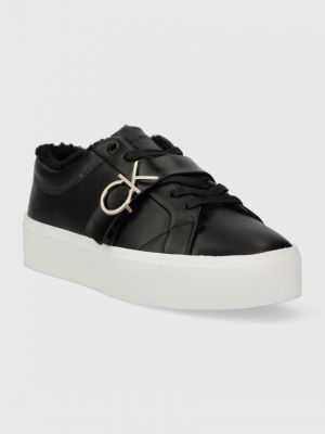 Sneakersy sznurowane skórzane koronkowe Calvin Klein czarne