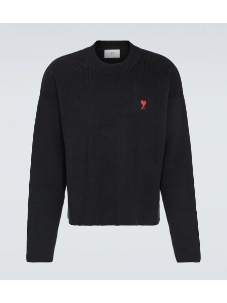 Памучен пуловер Ami Paris черно
