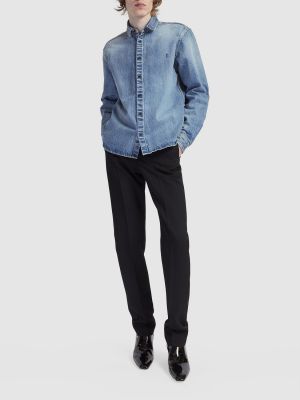 Brīva piegriezuma kokvilnas džinsa krekls Saint Laurent zils