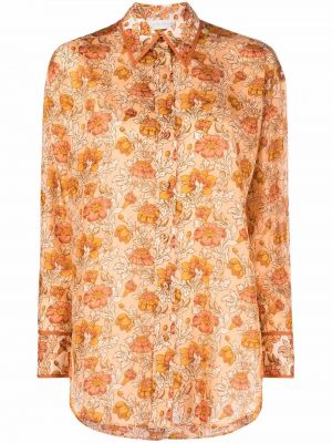 Raštuota gėlėta šilkinė marškiniai Zimmermann oranžinė