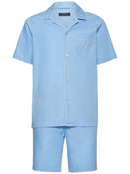 Puhasta bombažna pižama z gumbi Polo Ralph Lauren modra