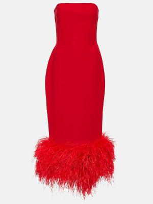 Midi haljina sa perjem Rasario crvena