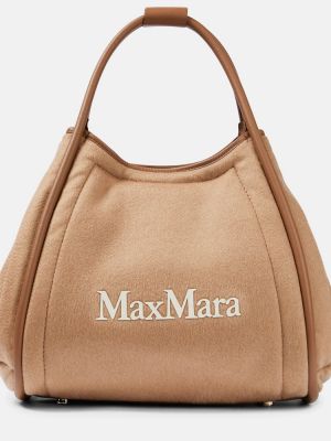 Kašmírová kožená nákupná taška Max Mara biela