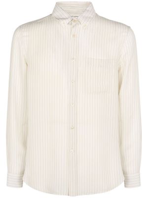Camisa de seda de algodón a rayas Saint Laurent beige
