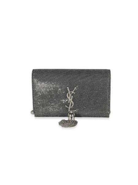 Torba na ramię skórzana Yves Saint Laurent Vintage srebrna