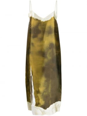 Svilena midi haljina s izlizanim efektom Prada zelena