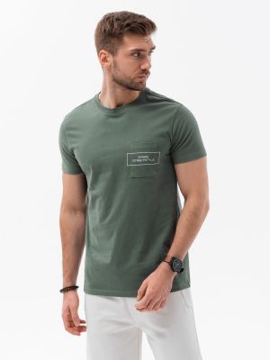 Памучна тениска с принт с джобове Ombre зелено