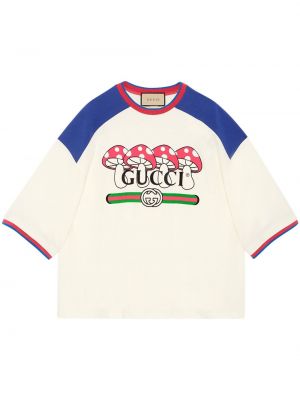 Bavlnené tričko s potlačou Gucci - biela