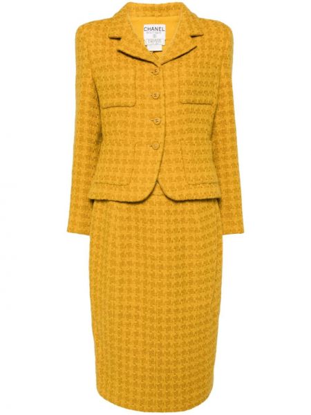 Suknja s houndstooth uzorkom od tvida Chanel Pre-owned žuta
