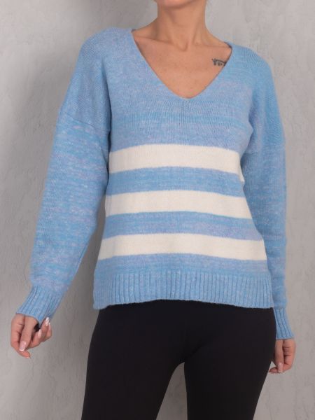 Svītrainas džemperis ar v veida izgriezumu Armonika zils