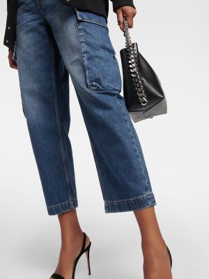 Straight leg jeans a vita alta con motivo a stelle Stella Mccartney blu