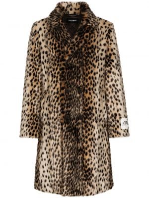 Krzneni kaput s printom s leopard uzorkom Dolce & Gabbana smeđa
