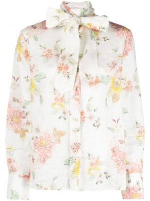 Прозрачна блуза на цветя с принт Zimmermann бяло