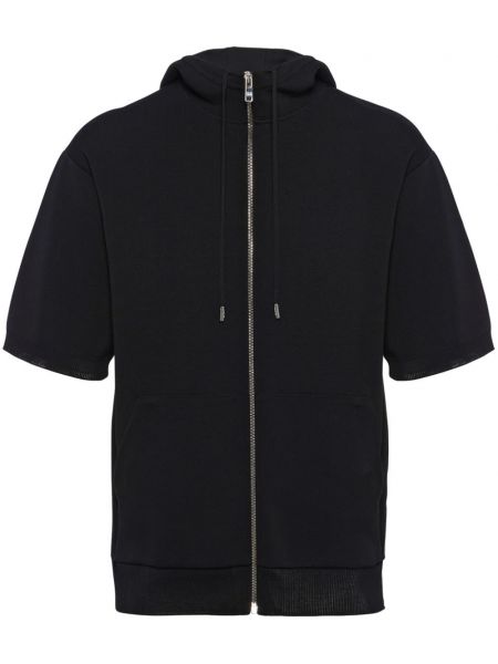 Pamučna hoodie s kapuljačom s patentnim zatvaračem Prada crna