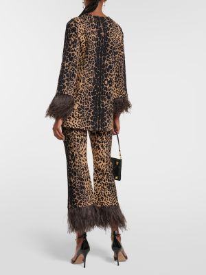 Pulover s perjem s potiskom z leopardjim vzorcem Valentino rjava