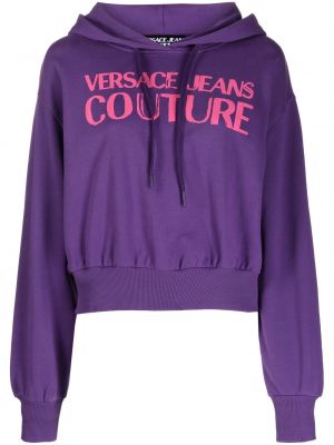 Raštuotas medvilninis džemperis su gobtuvu Versace Jeans Couture violetinė