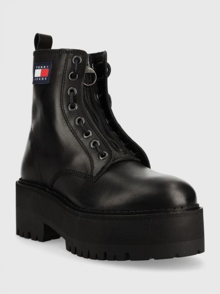 Черные кожаные ботинки на молнии на платформе Tommy Jeans