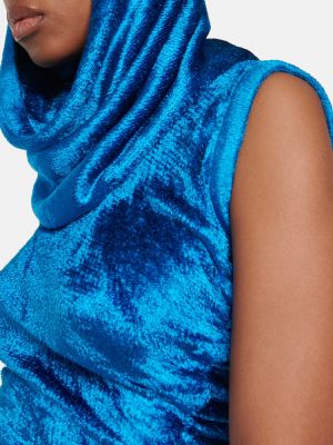 Žametna obleka iz rebrastega žameta s kapuco Alaia modra
