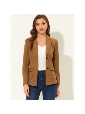 Замшевый пиджак с длинным рукавом Allegra K коричневый