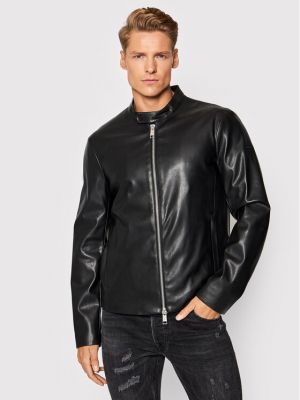 Priliehavá kožená bunda z ekologickej kože Armani Exchange čierna
