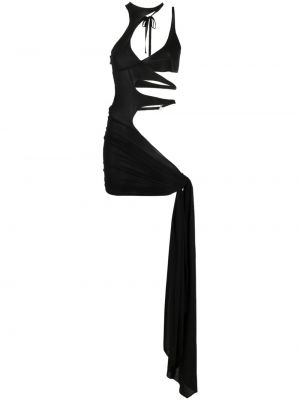 Drapované večerní šaty bez rukávů Mugler černé