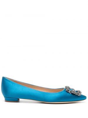 Kristály lapos talpú balerina cipők Manolo Blahnik kék